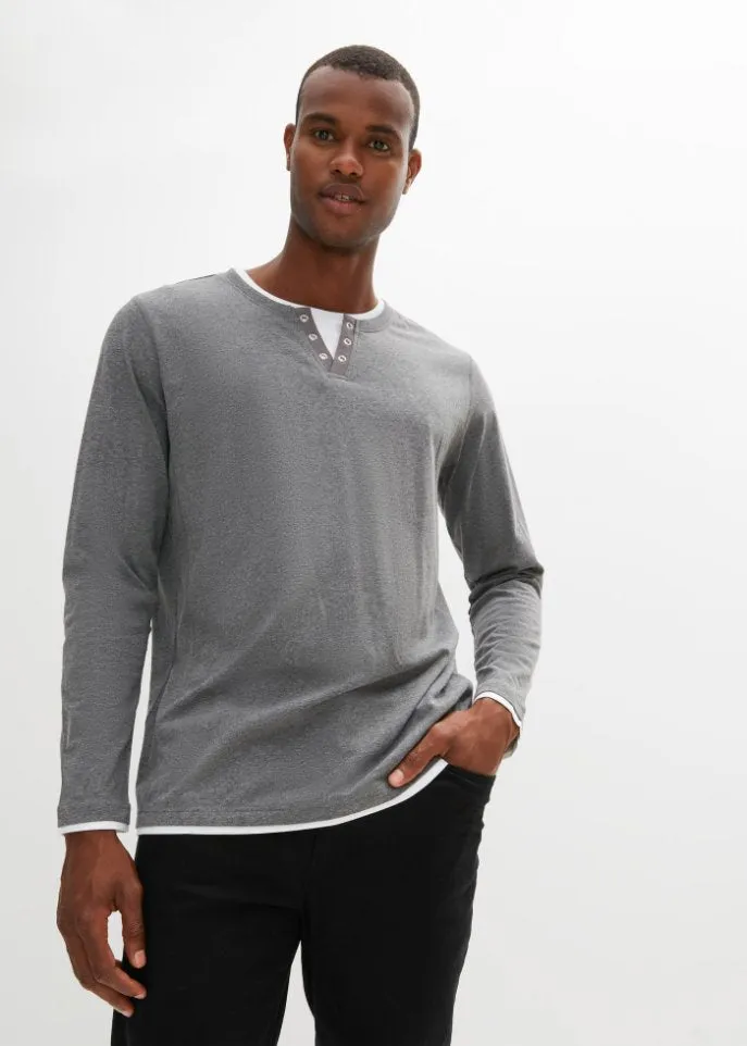 2 in 1 shirt with long sleeves, comfortable fit Bpc Bonprix Collection, gray