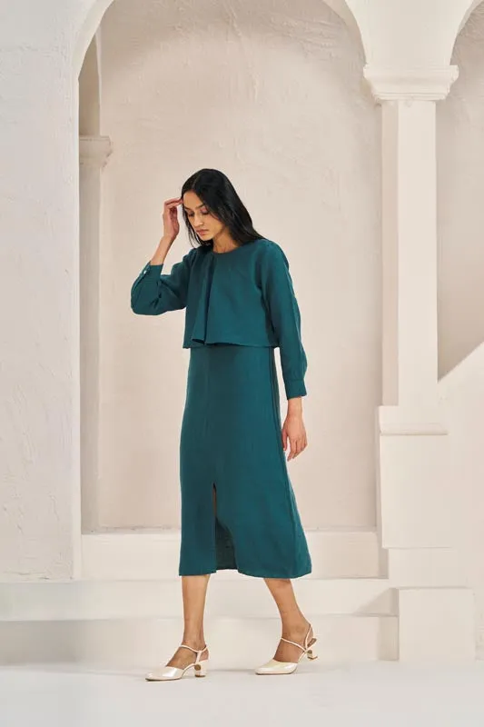 2 Layer Front Slit Dress Teal