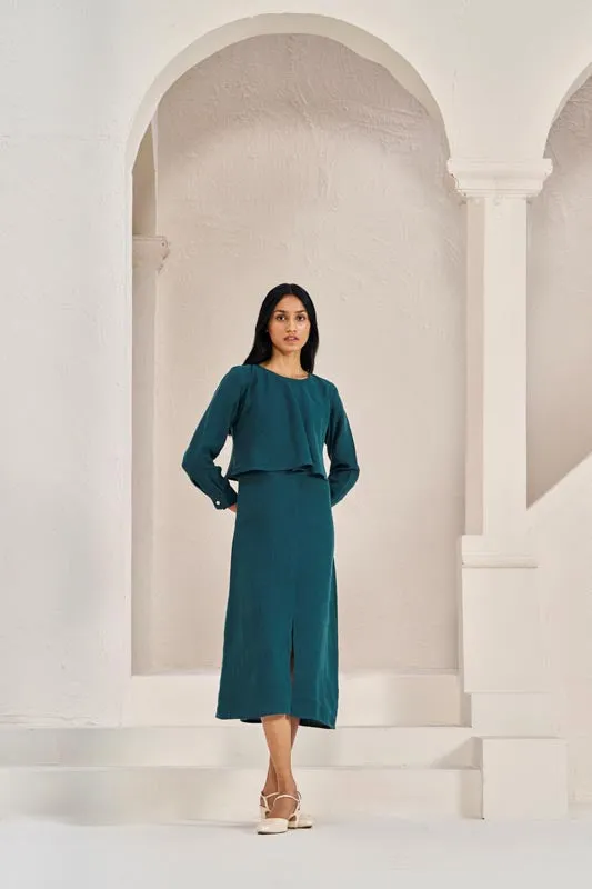 2 Layer Front Slit Dress Teal