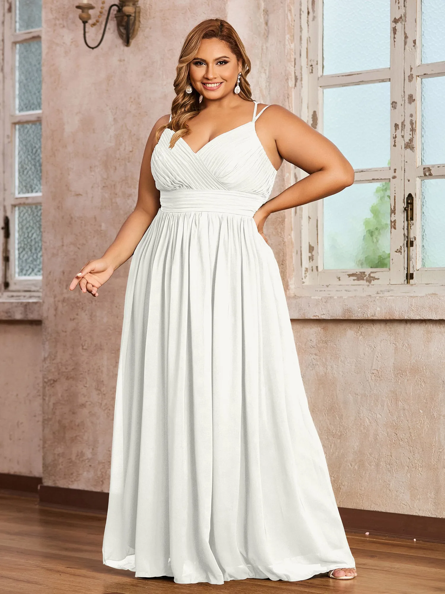 Double Straps Chiffon Dresses with Sweetheart Ivory Plus Size