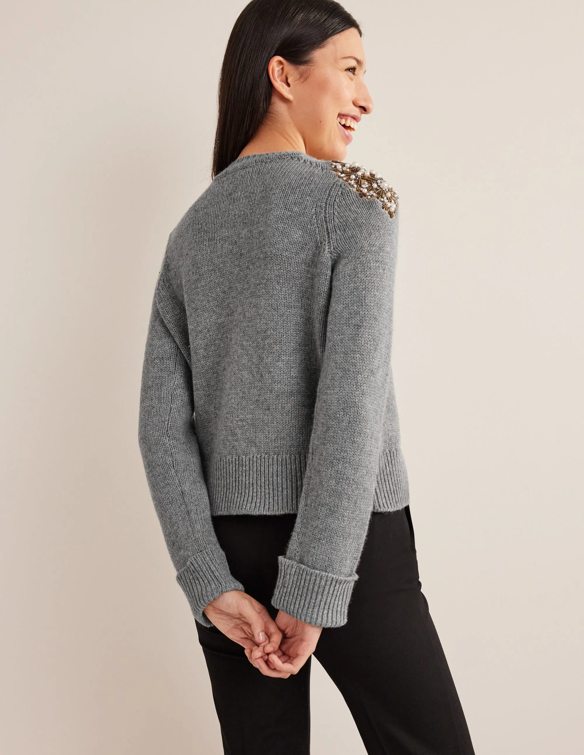 Embellished Jumper-Grey Melange Embellishment
