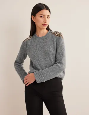 Embellished Jumper-Grey Melange Embellishment