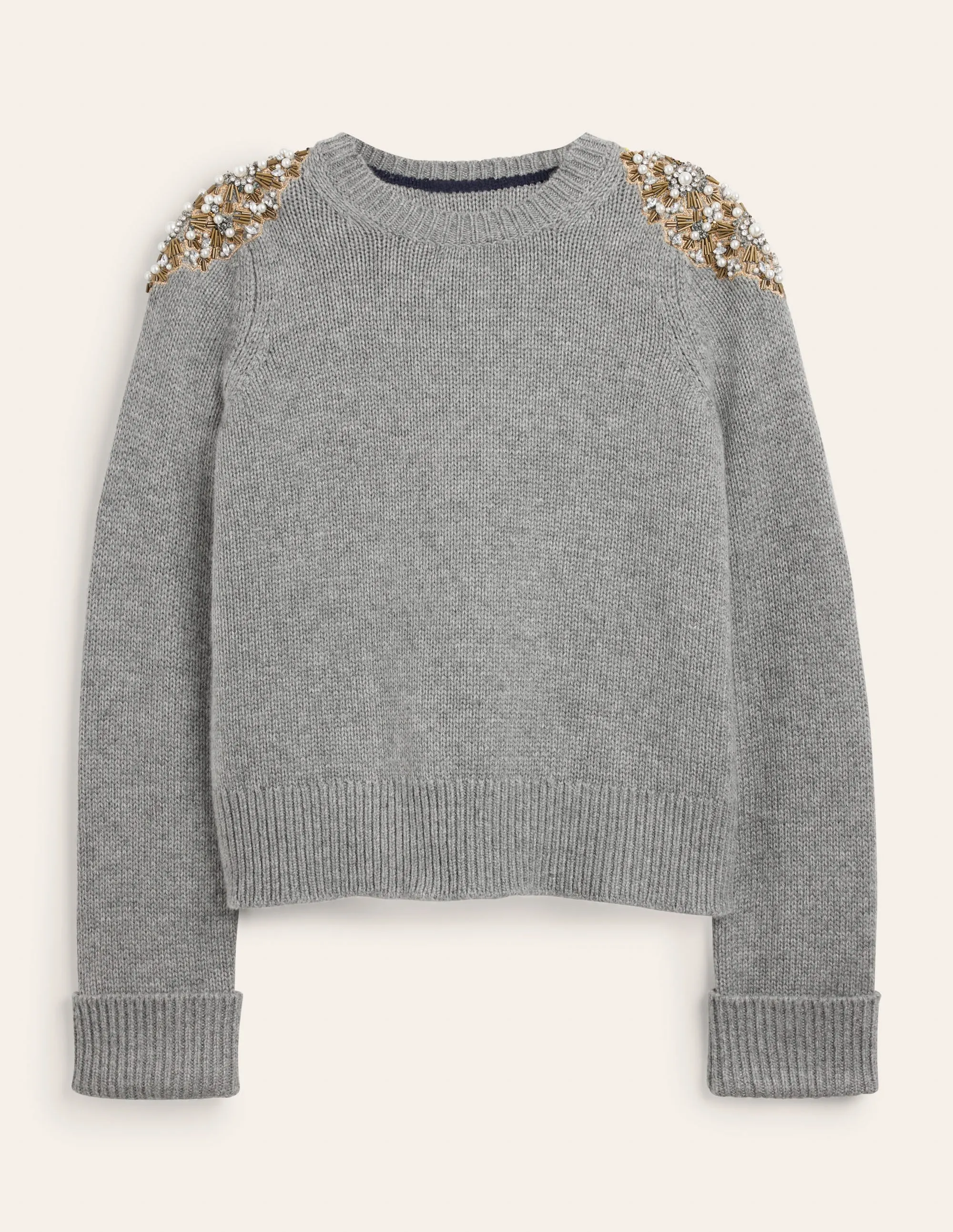 Embellished Jumper-Grey Melange Embellishment