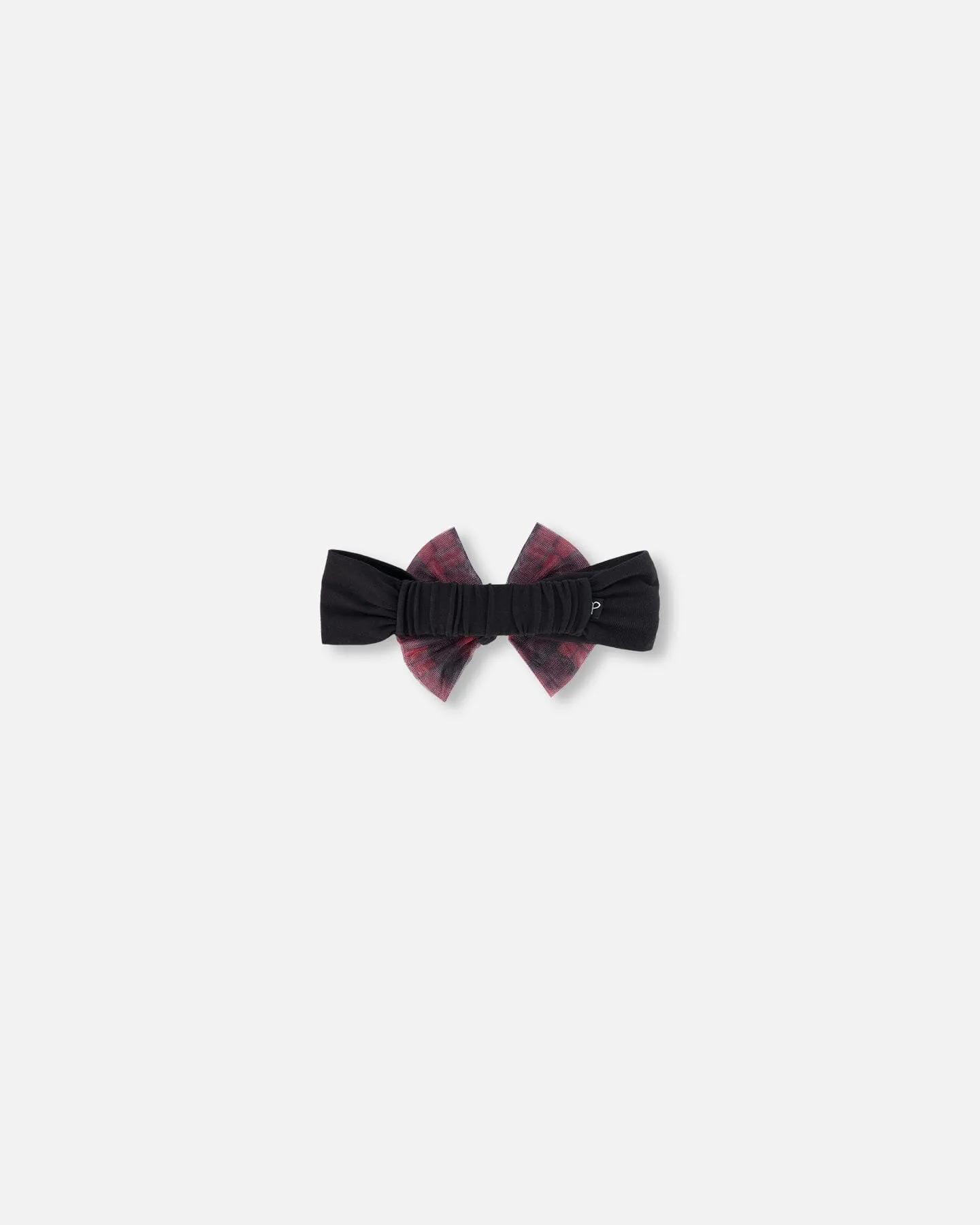 Headband With Tulle Bow Black Buffalo Plaid