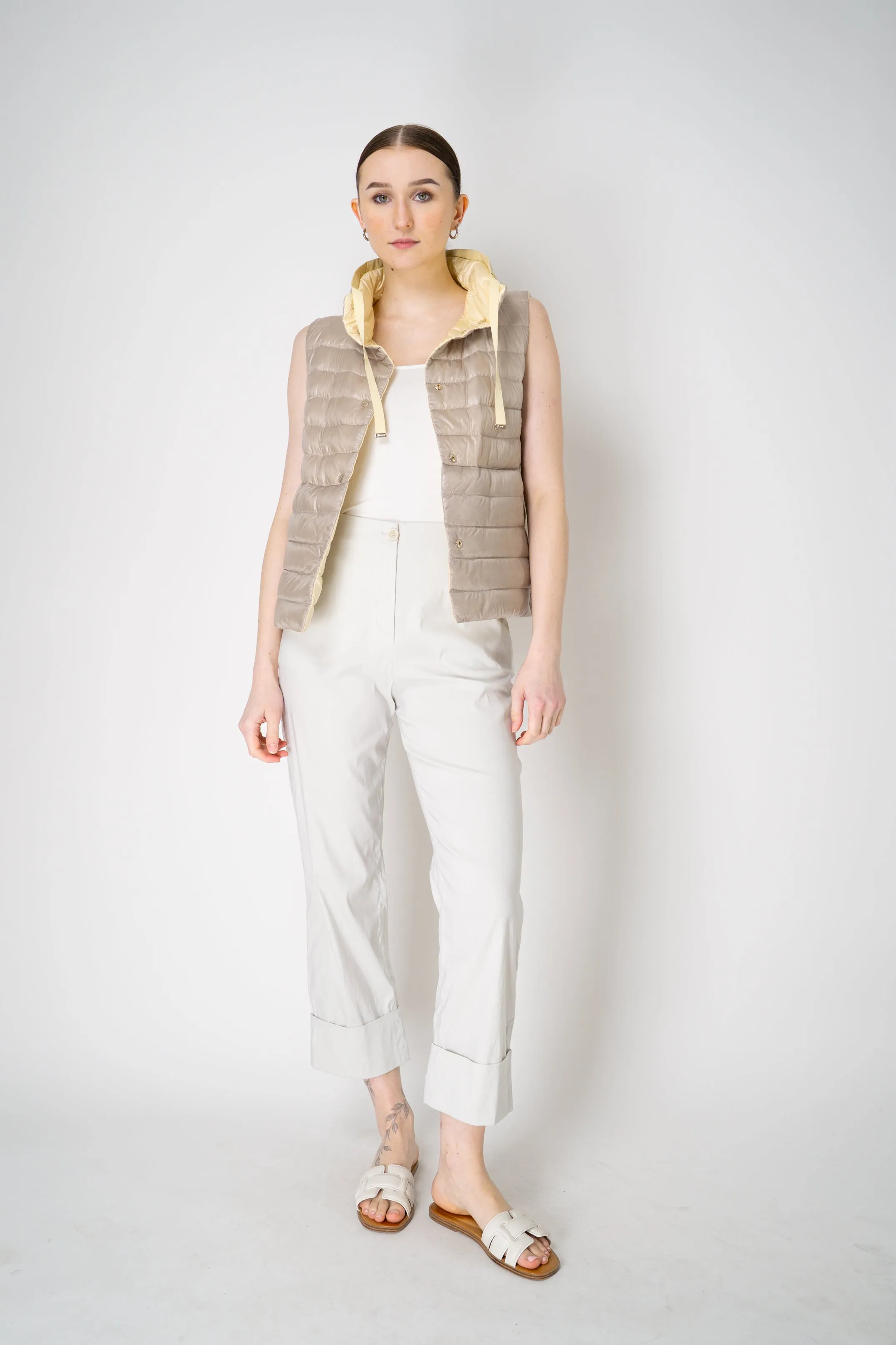 Herno Reversible Padded Vest in Pastel Yellow / Beige