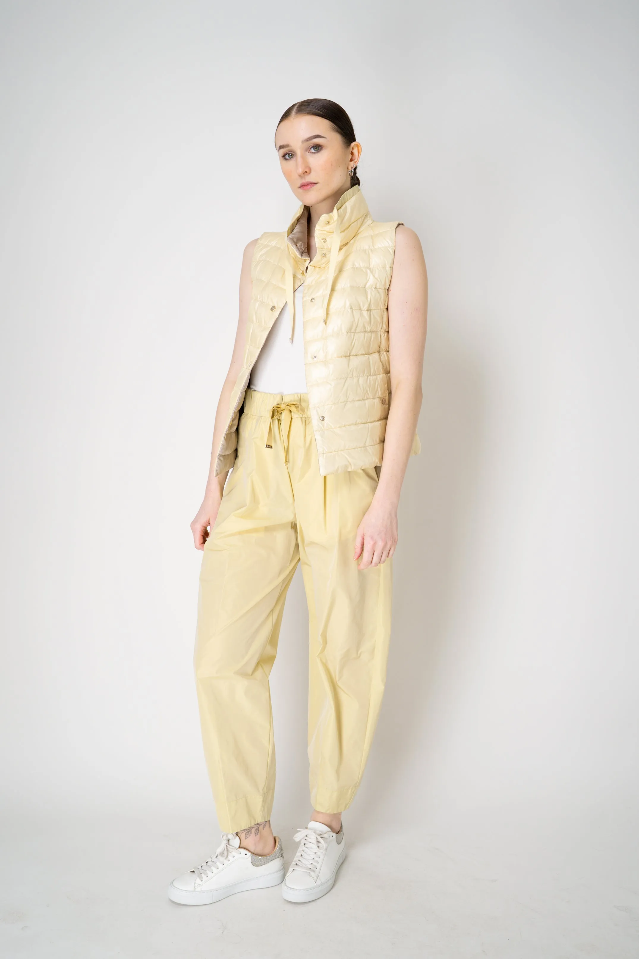 Herno Reversible Padded Vest in Pastel Yellow / Beige