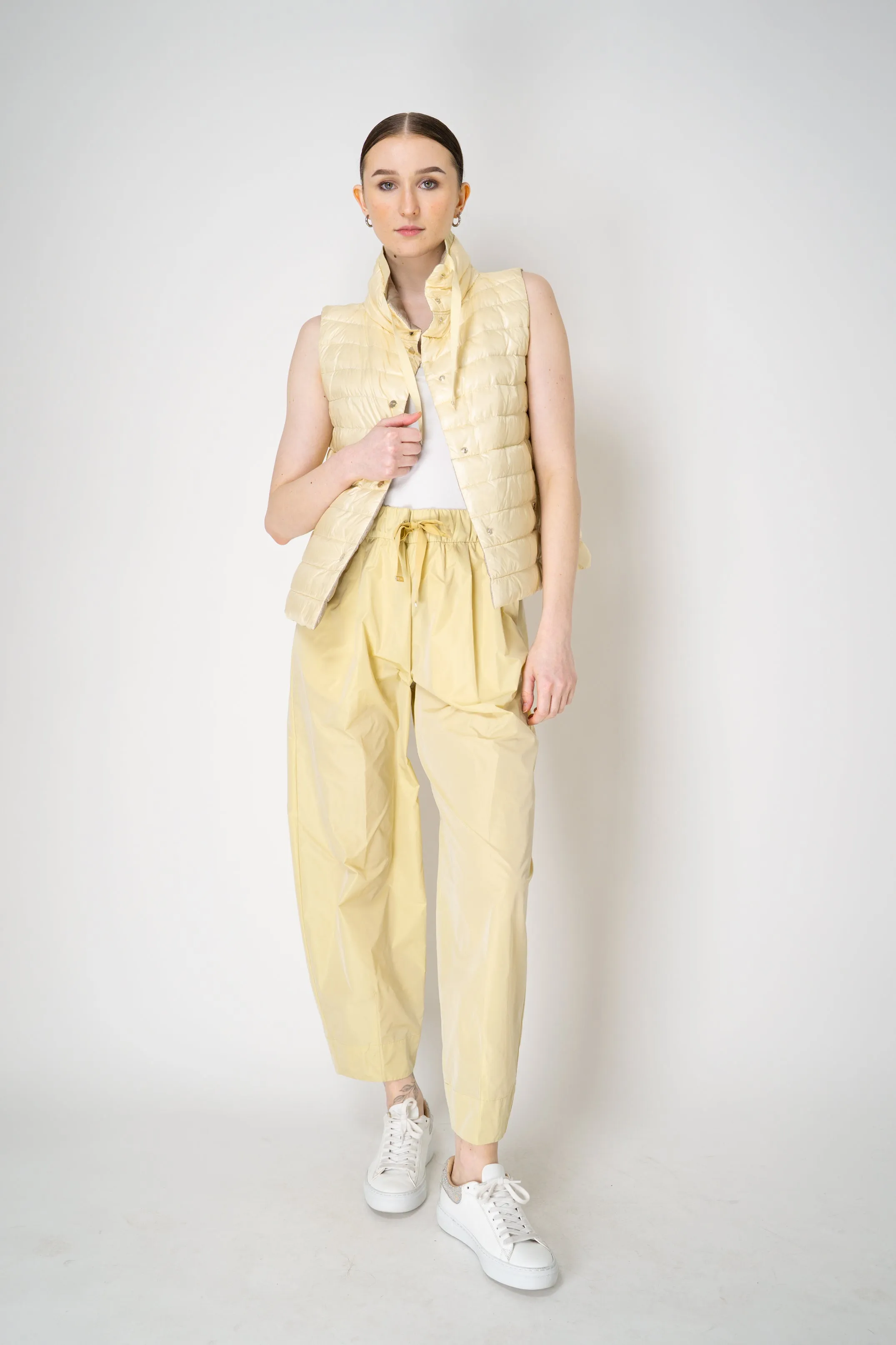 Herno Reversible Padded Vest in Pastel Yellow / Beige