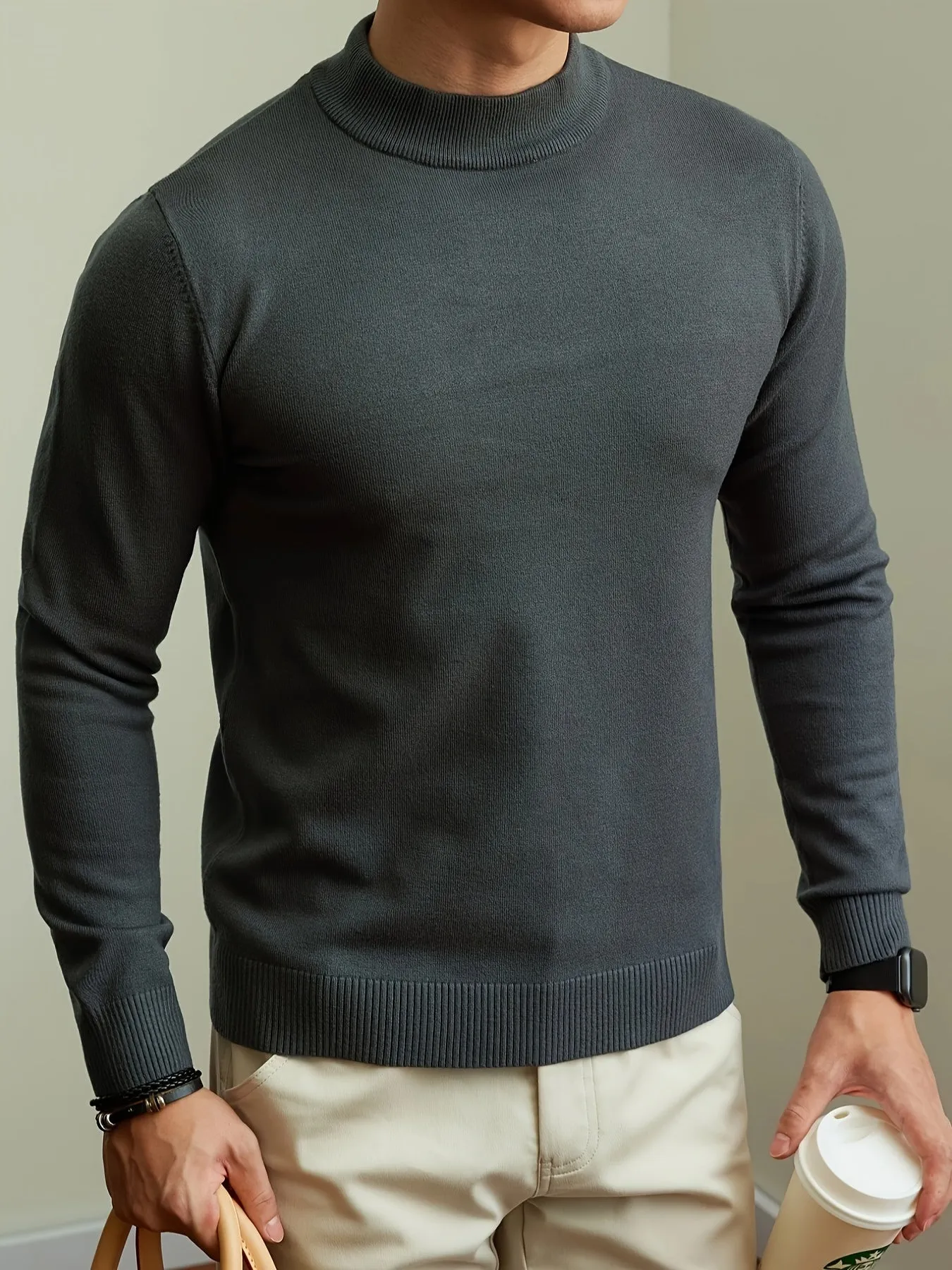 JASLEN | High-Neck Knitted Mens Pullover Sweater