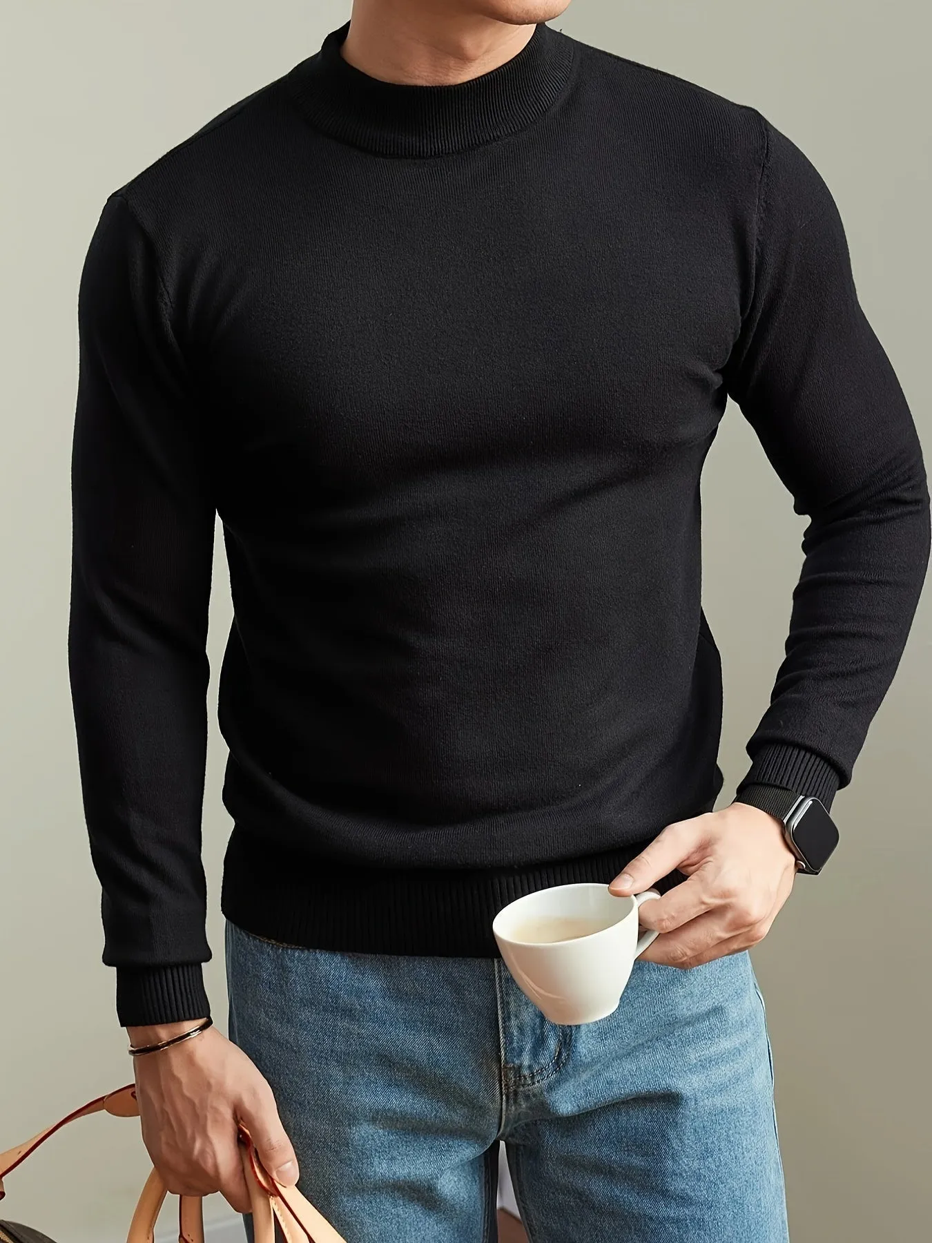 JASLEN | High-Neck Knitted Mens Pullover Sweater