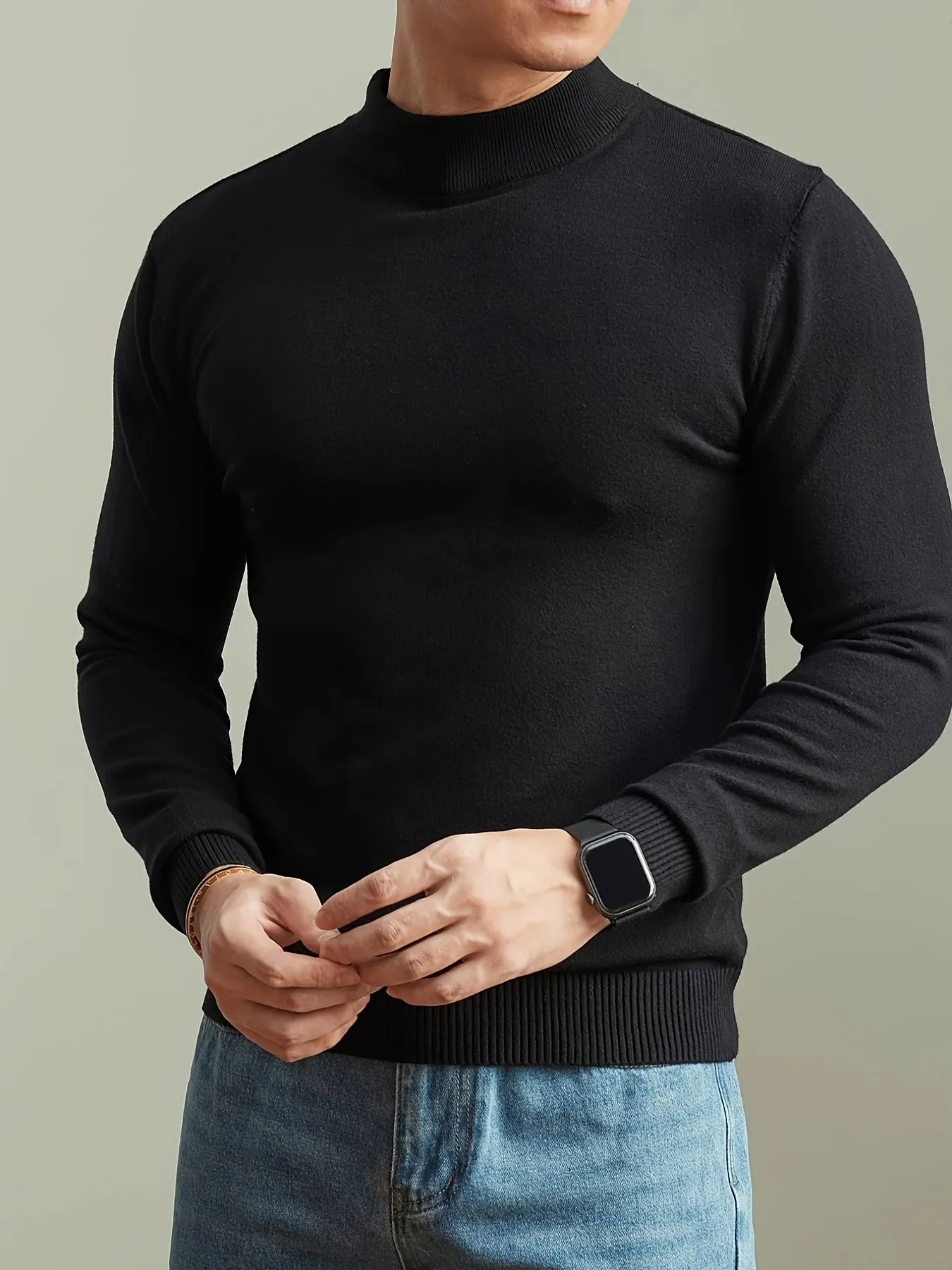 JASLEN | High-Neck Knitted Mens Pullover Sweater