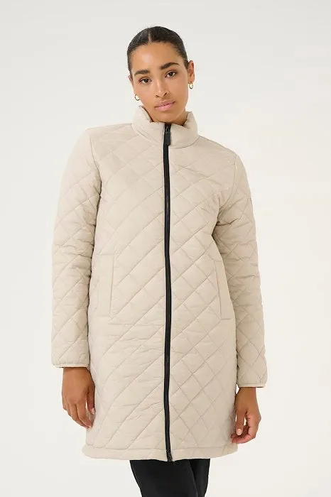 Kaffe Long Quilted Jacket || Feather Grey