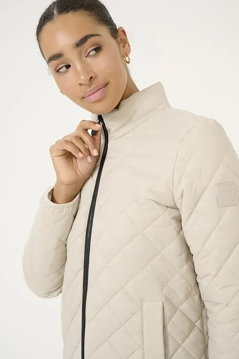 Kaffe Long Quilted Jacket || Feather Grey