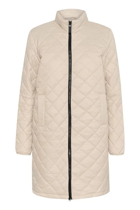 Kaffe Long Quilted Jacket || Feather Grey