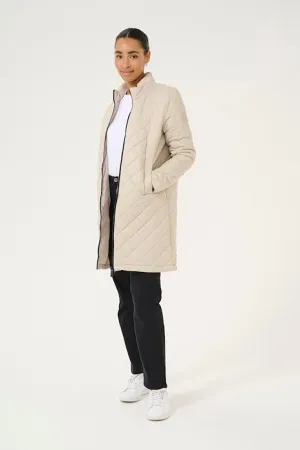 Kaffe Long Quilted Jacket || Feather Grey