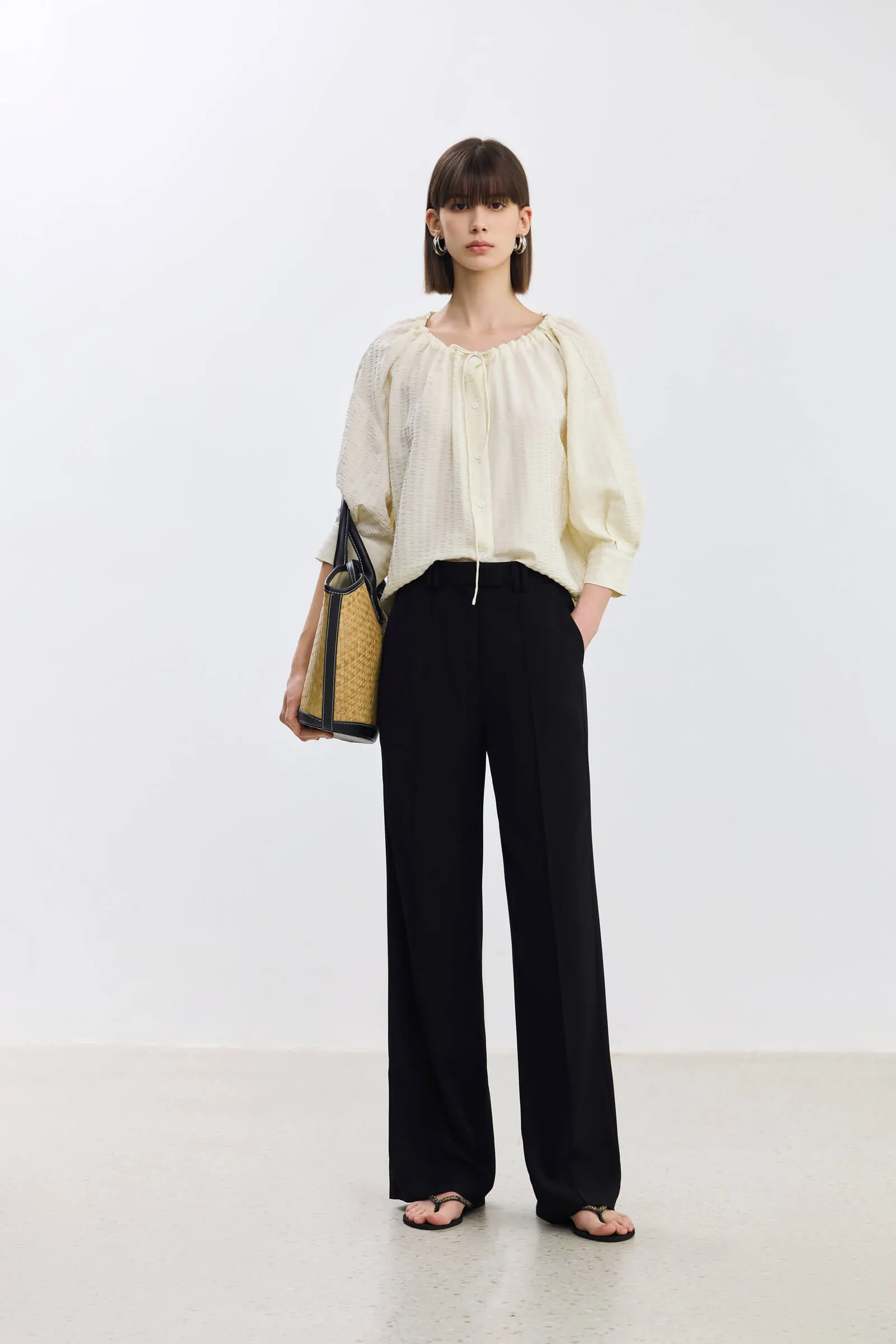 LILY Drawstring Short-Sleeve White Shirt