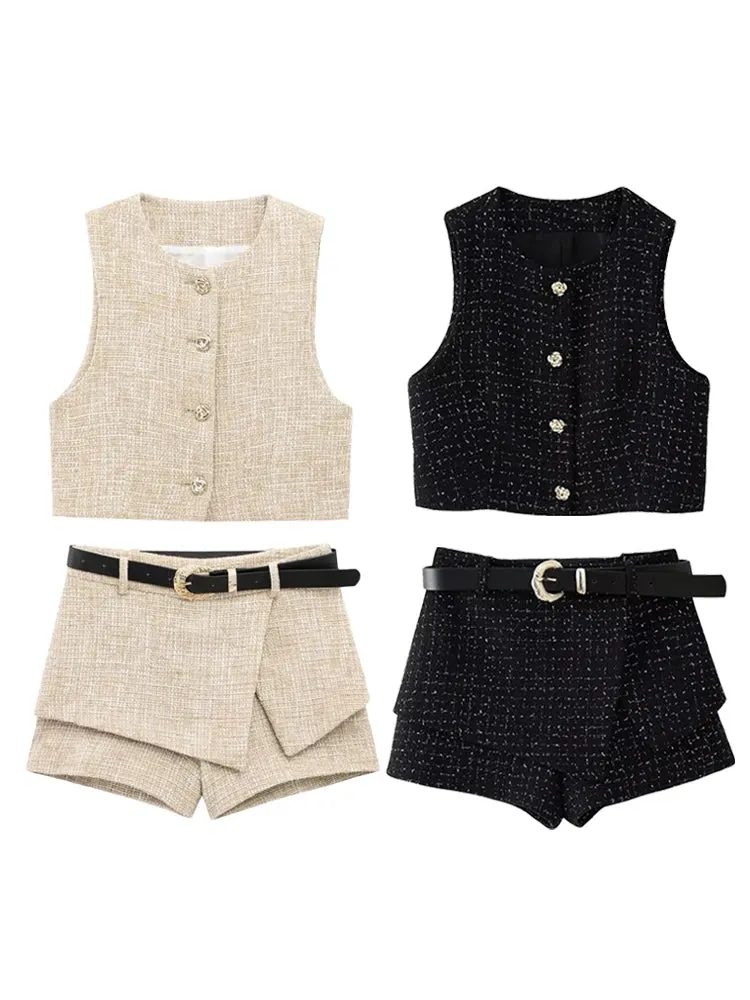 Lunara Tweed Skort Co-Ord Set  Elegant Cream or Black Two-Piece Outfit for Daytime Events & Occasionwear
