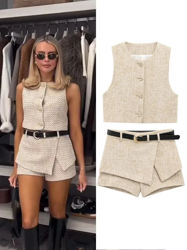 Lunara Tweed Skort Co-Ord Set  Elegant Cream or Black Two-Piece Outfit for Daytime Events & Occasionwear