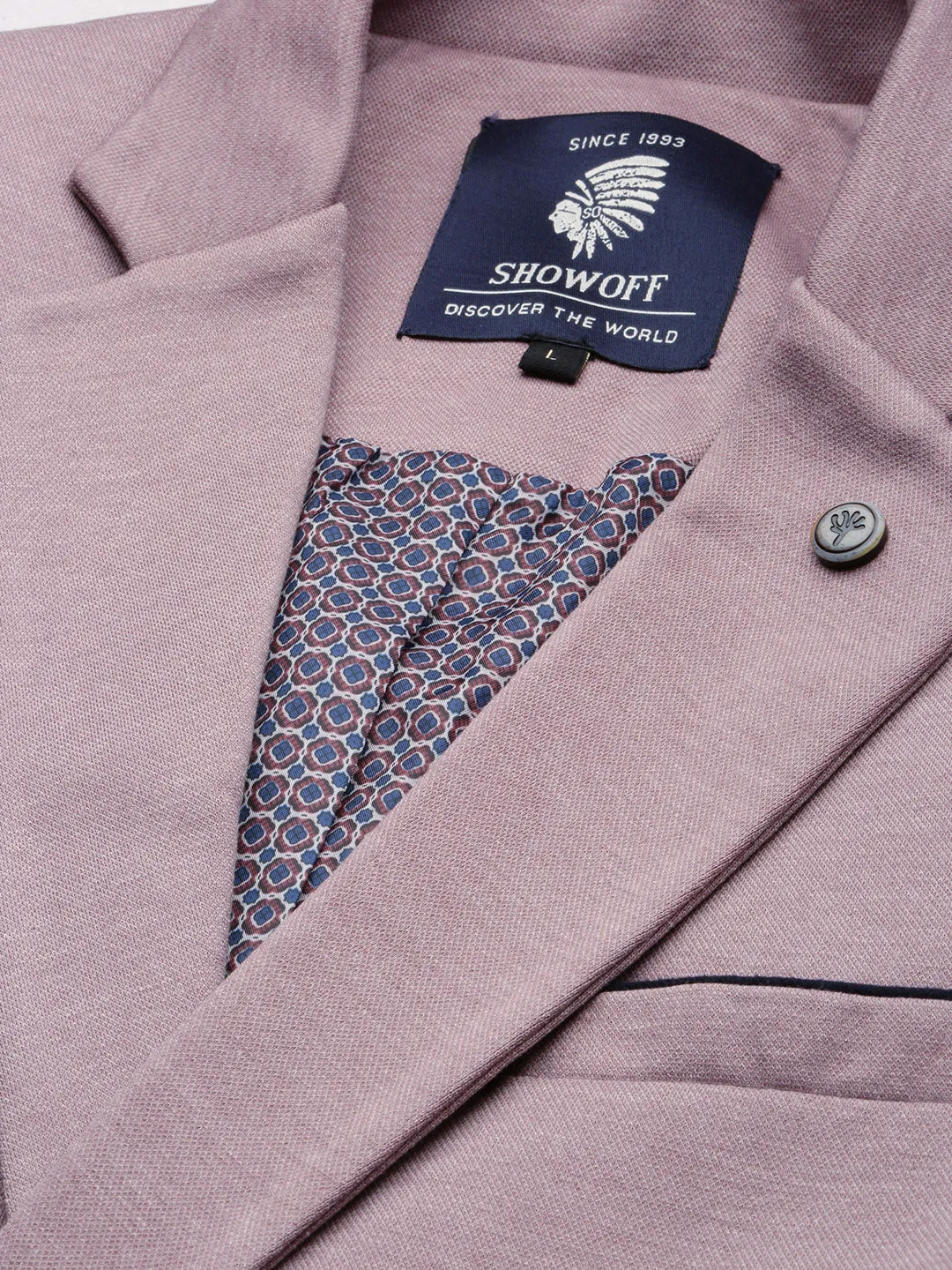 Men Mauve Notched Lapel Slim-Fit Single Breasted Blazer
