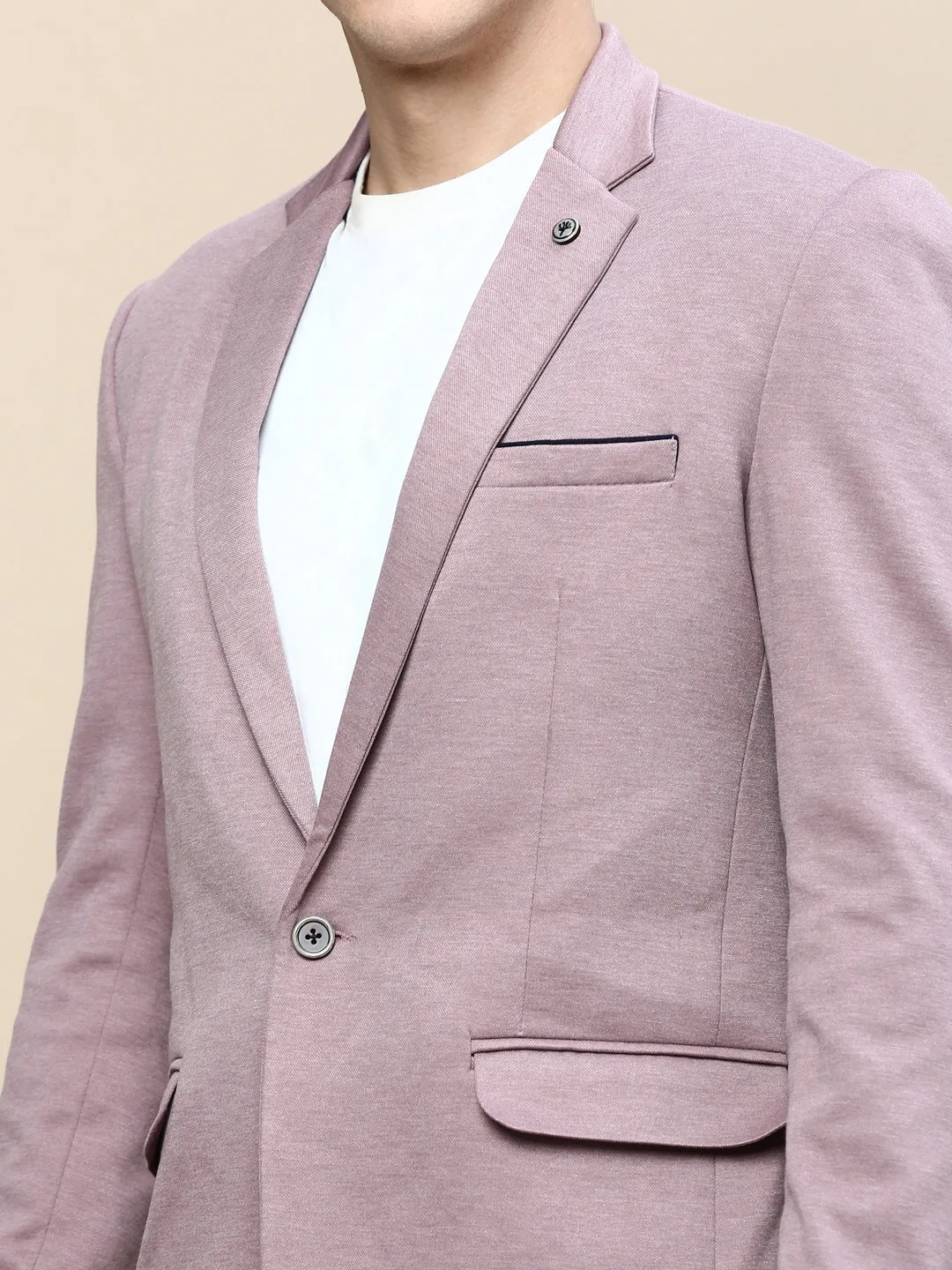 Men Mauve Notched Lapel Slim-Fit Single Breasted Blazer