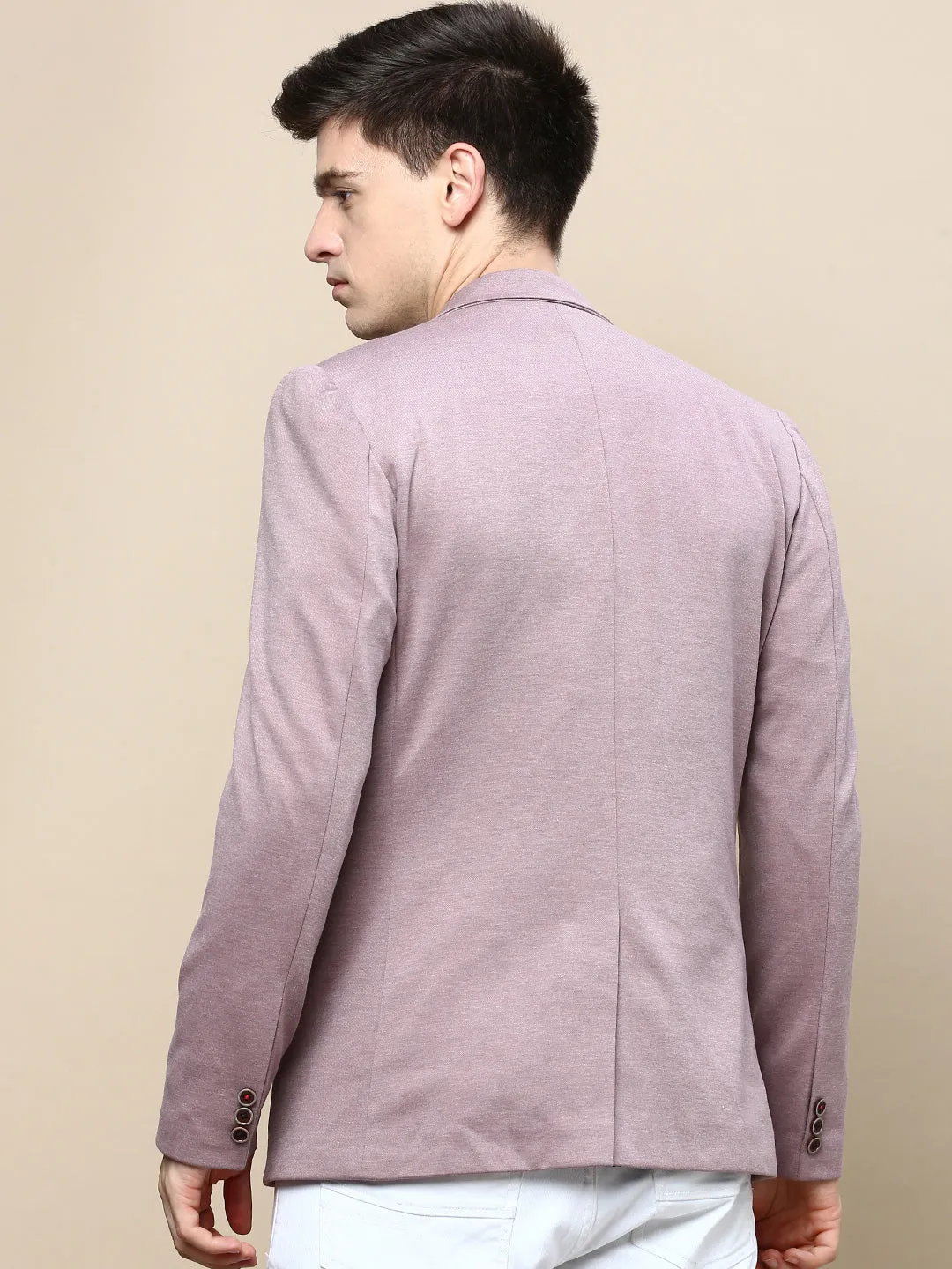 Men Mauve Notched Lapel Slim-Fit Single Breasted Blazer