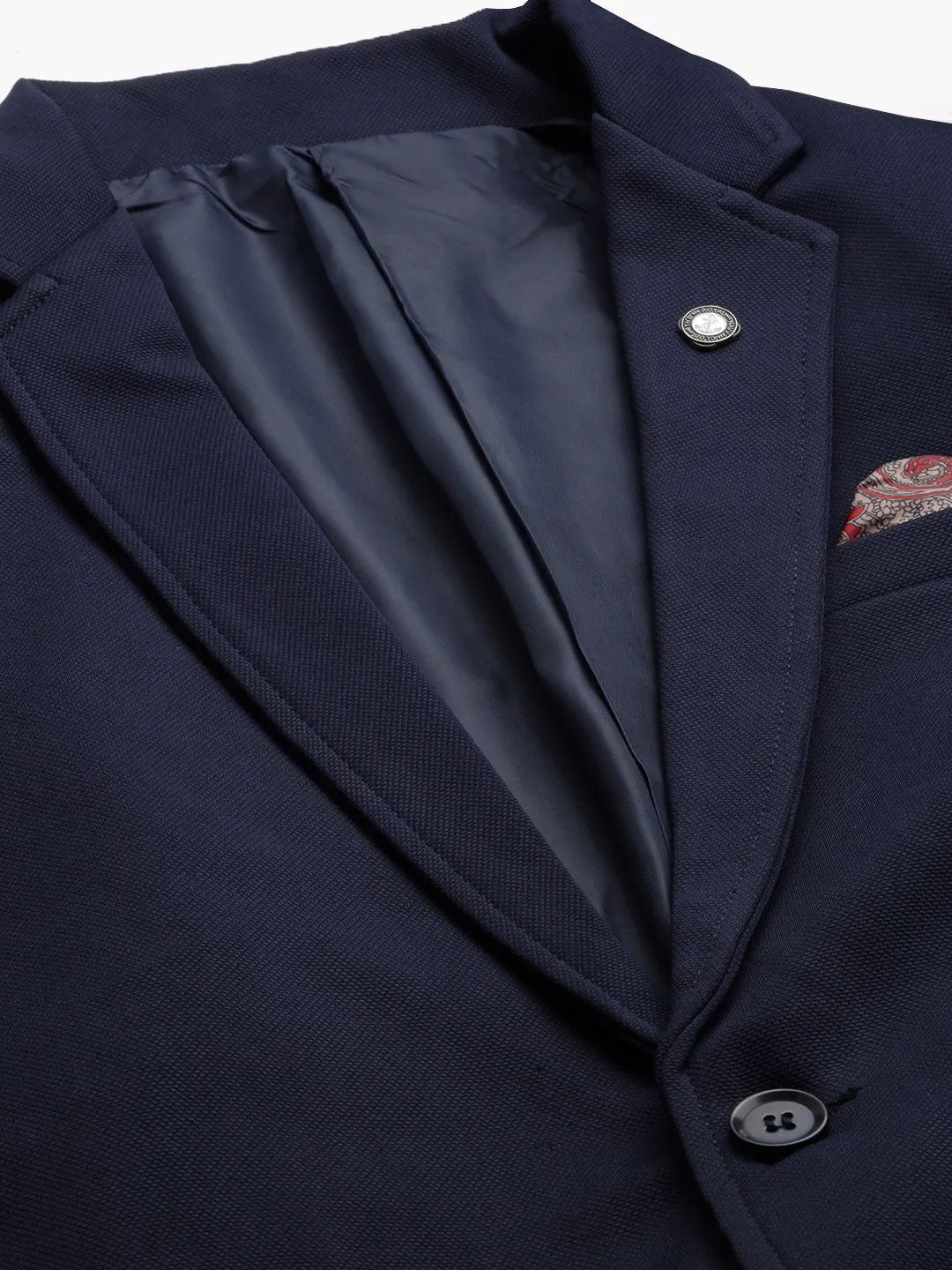 Men Navy Blue Cotton Single-Breasted Casual Blazers