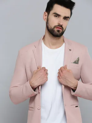 Men Pink Solid Single-Breasted Blazers