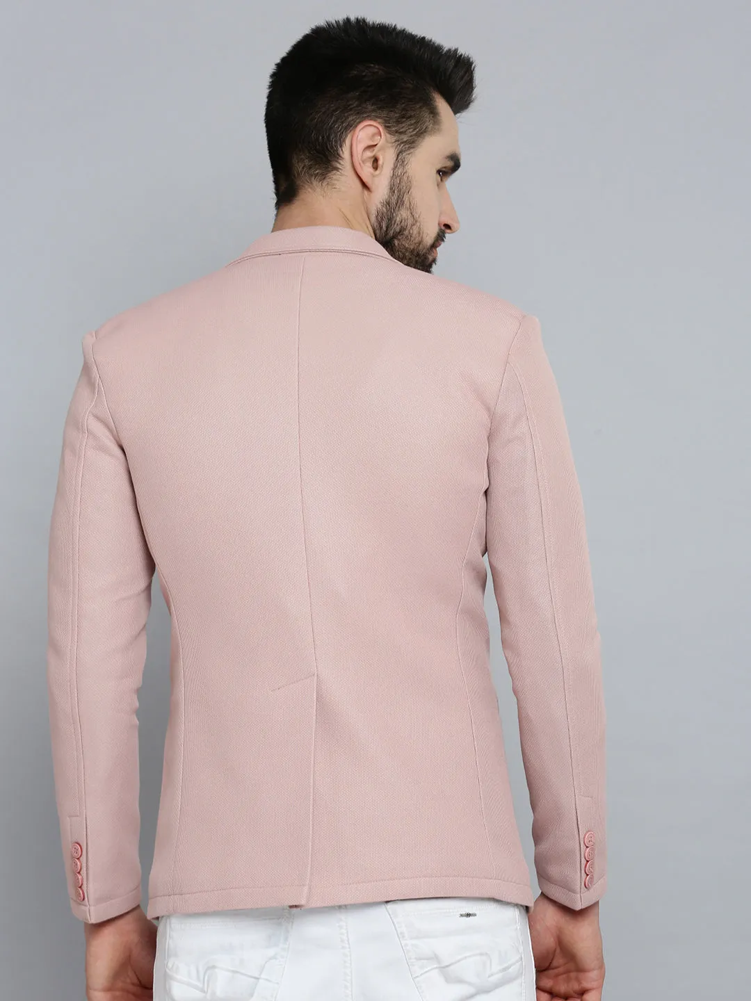 Men Pink Solid Single-Breasted Blazers