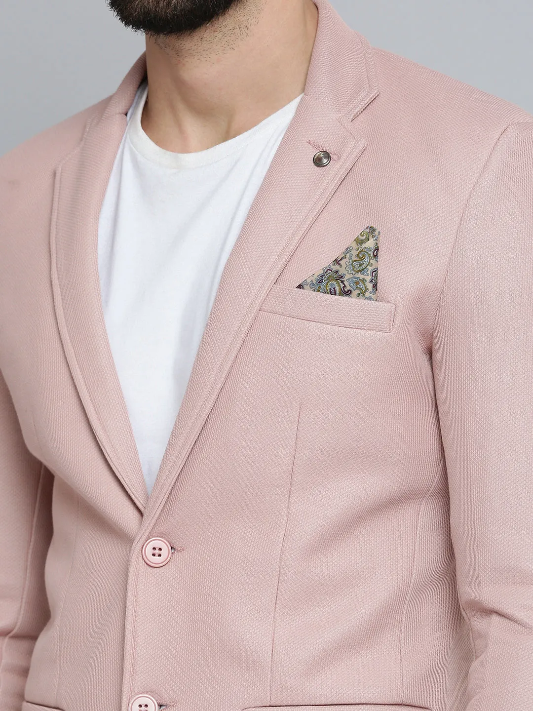 Men Pink Solid Single-Breasted Blazers