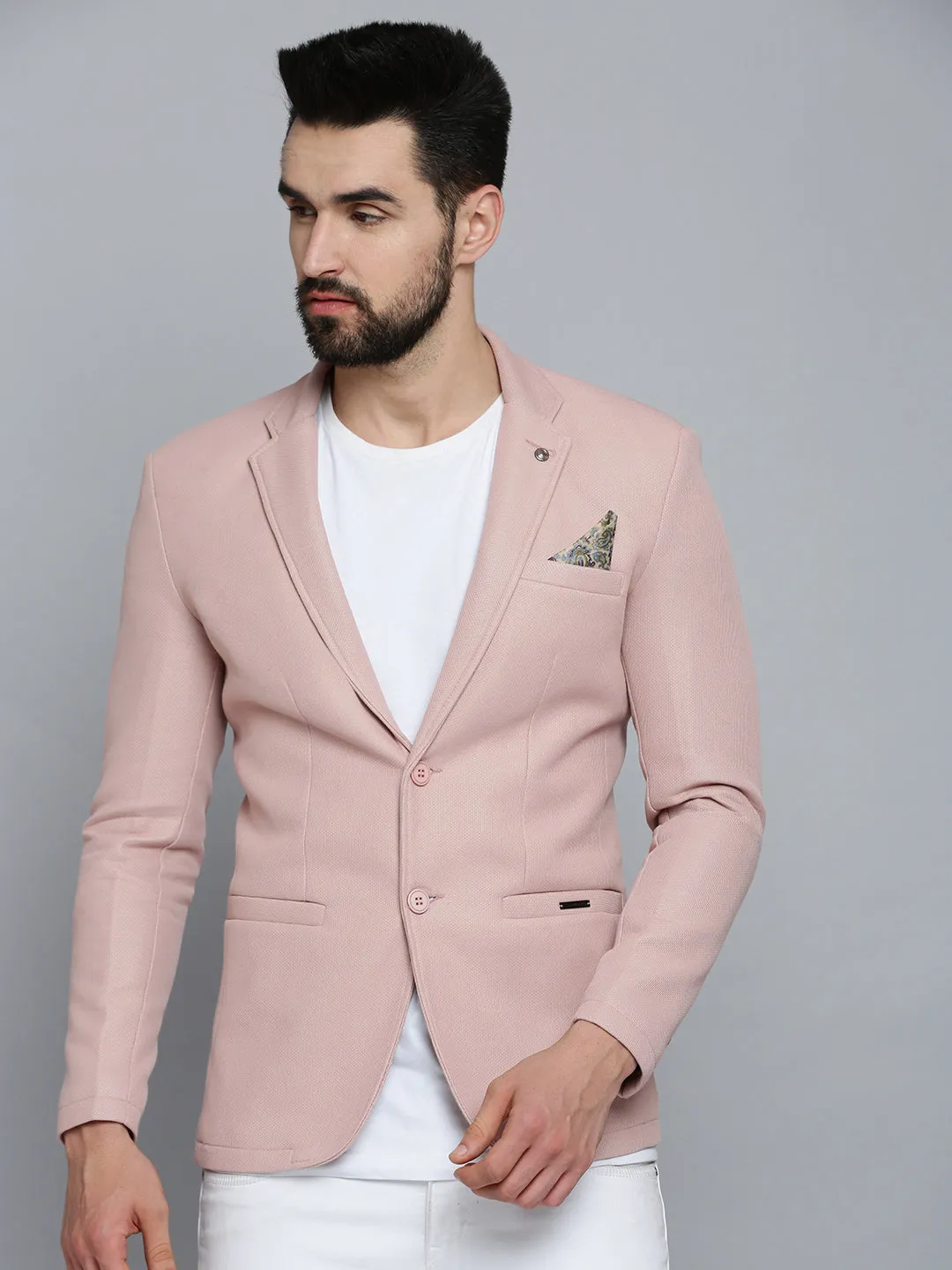 Men Pink Solid Single-Breasted Blazers