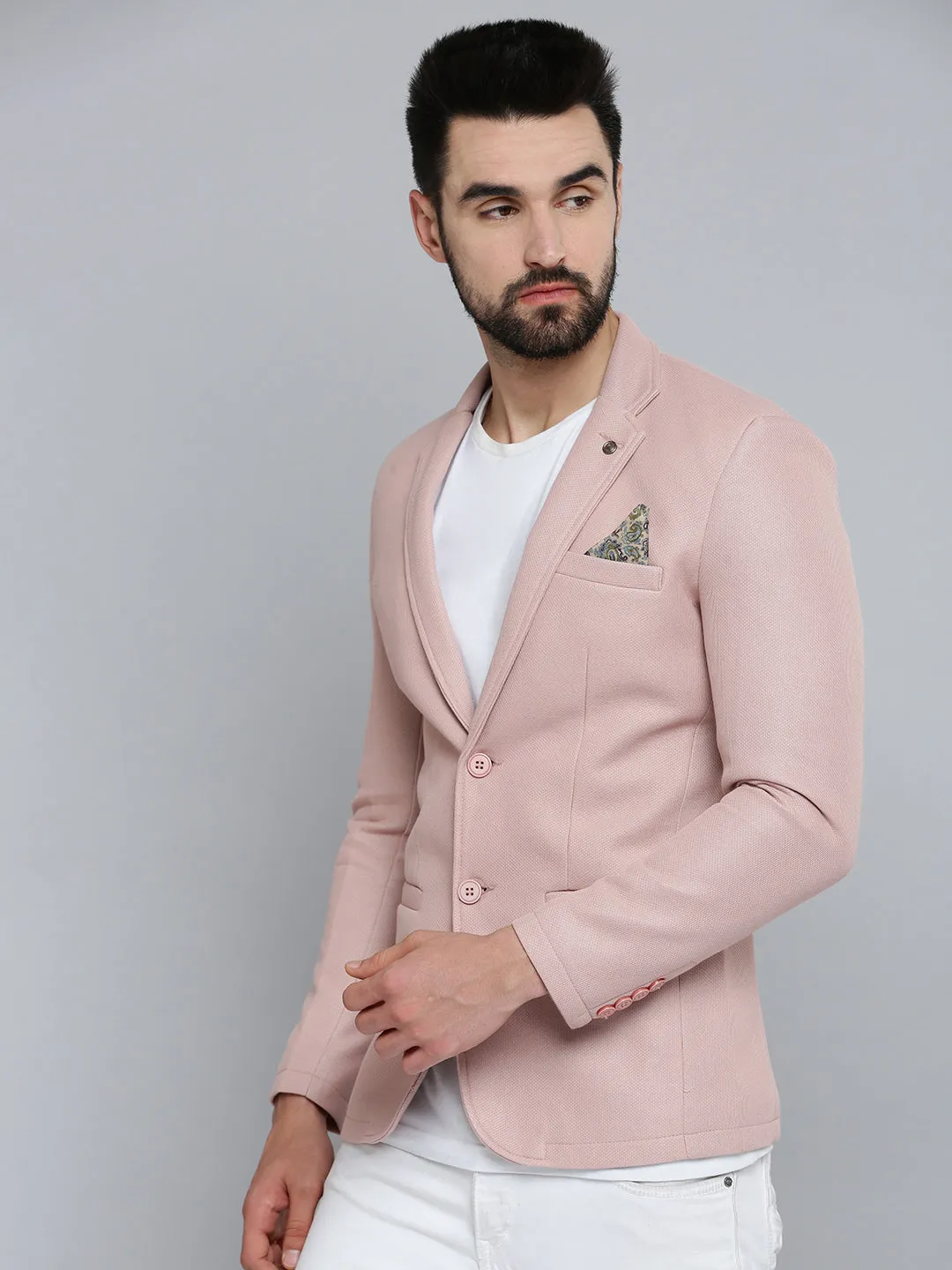 Men Pink Solid Single-Breasted Blazers