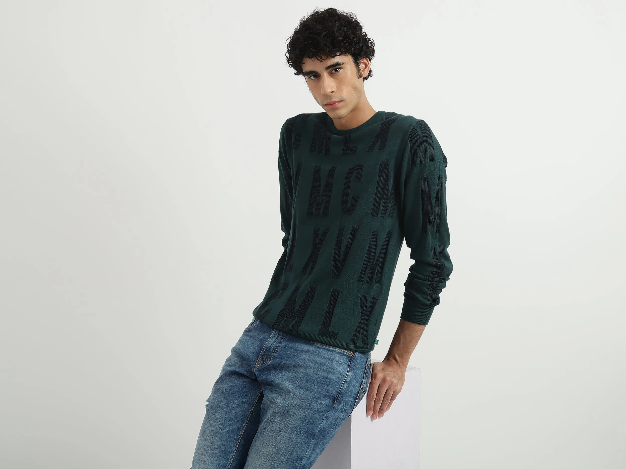 Men Printed Round Neck Sweater