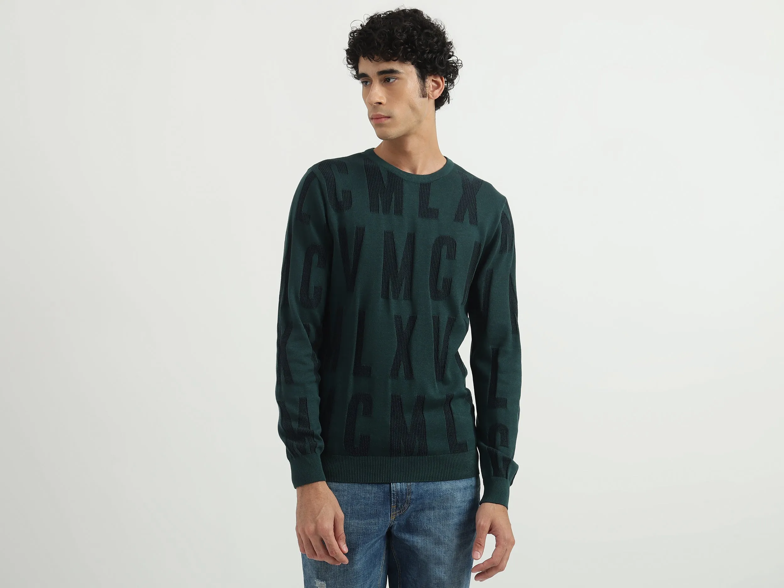Men Printed Round Neck Sweater