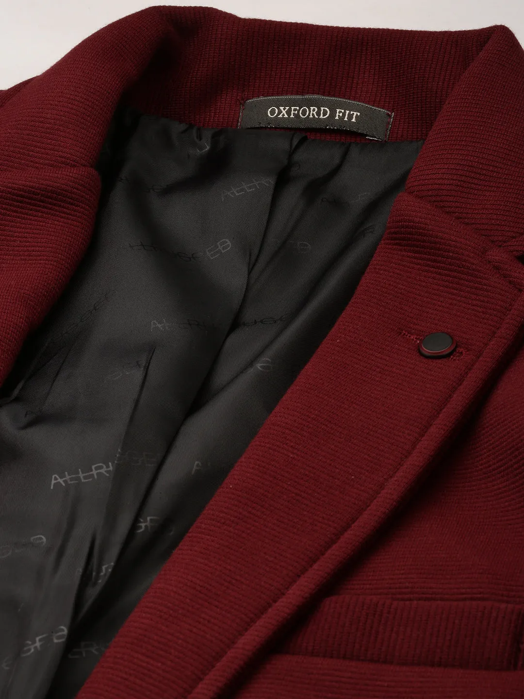 Men Red Notched Lapel Collar Slim-Fit Single Cotton Breasted Blazer