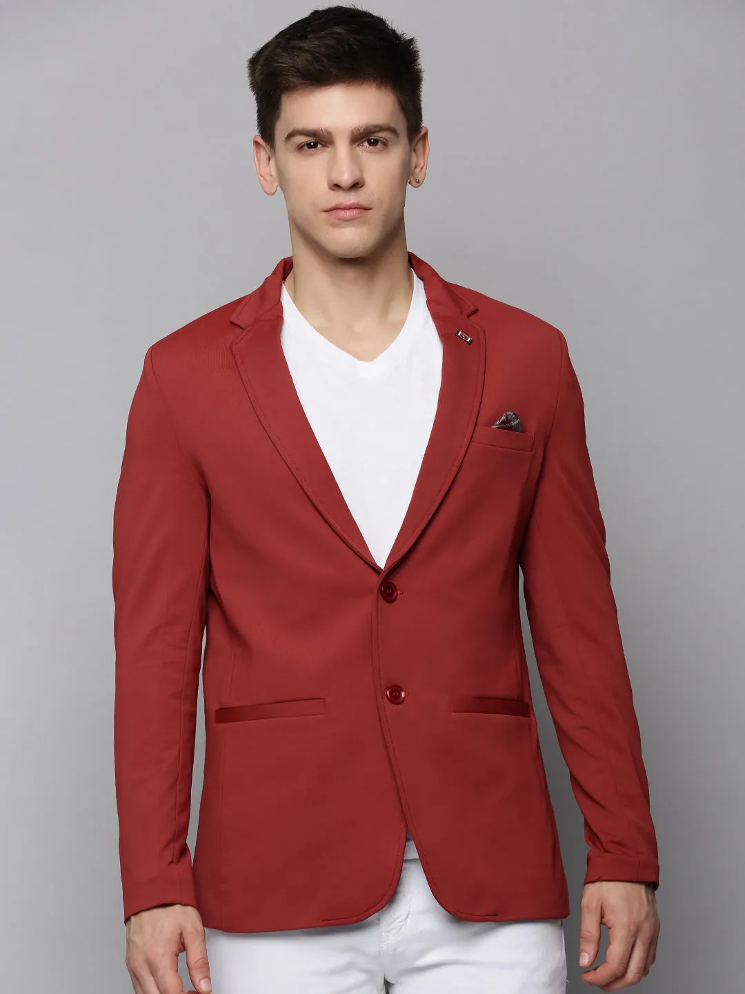 Men Rust Single-Breasted Casual Blazers