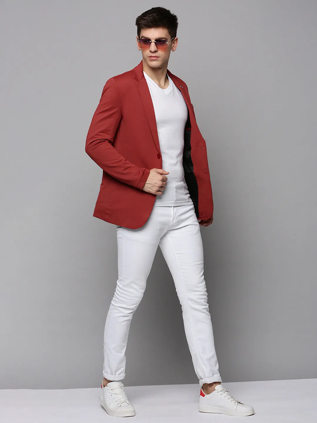 Men Rust Single-Breasted Casual Blazers