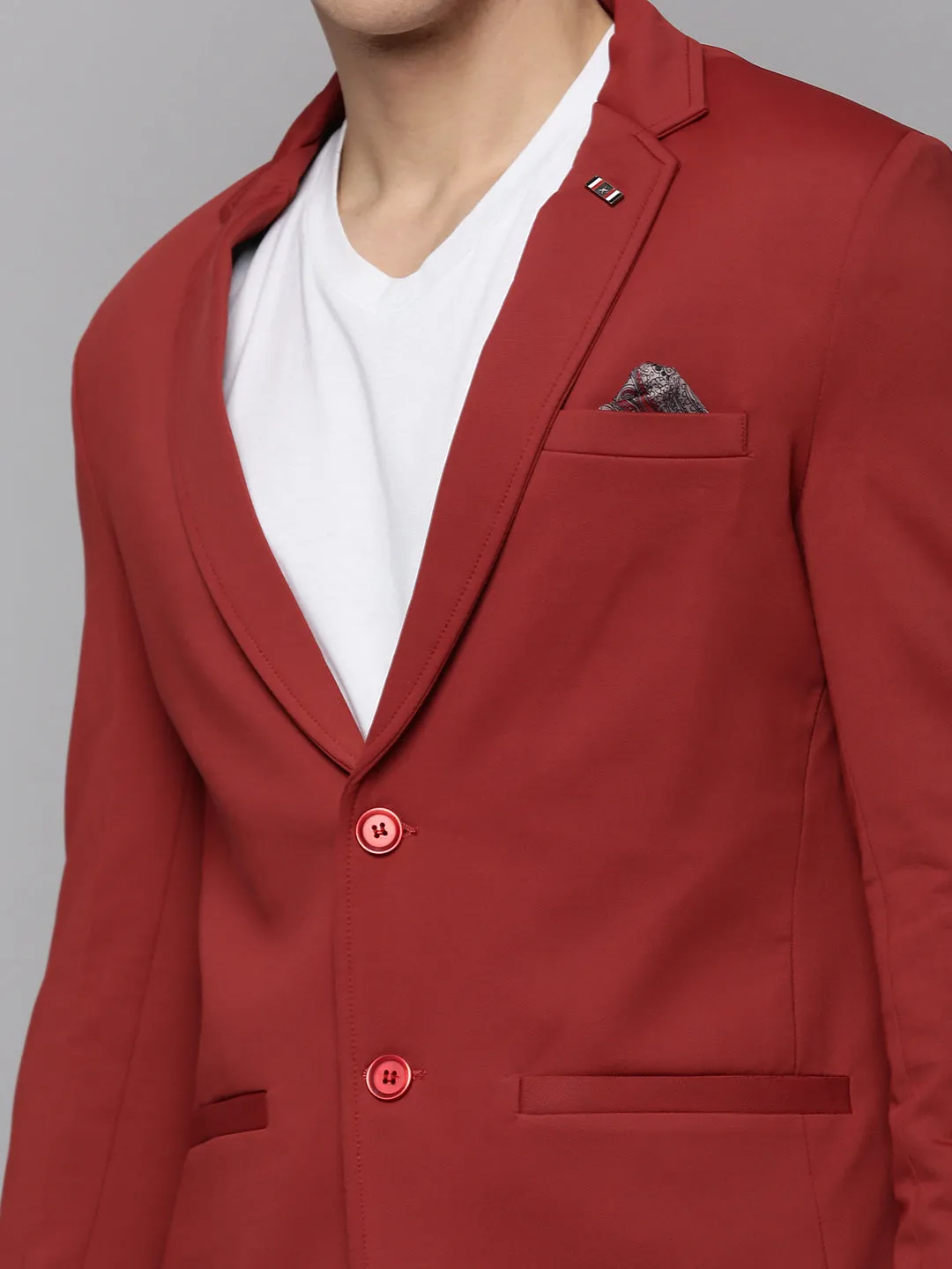 Men Rust Single-Breasted Casual Blazers