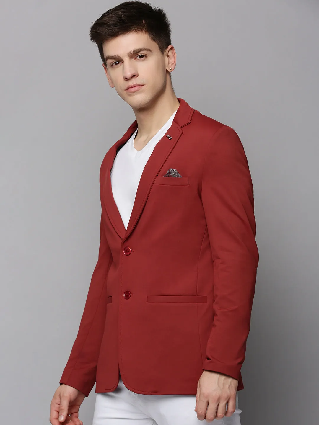 Men Rust Single-Breasted Casual Blazers