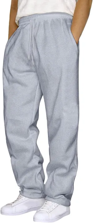 Mens Breathable Lightweight Cotton Linen Pants, Loose Baggy Cargo Pants Wide Leg Elastic Waist Drawstring with Pockets