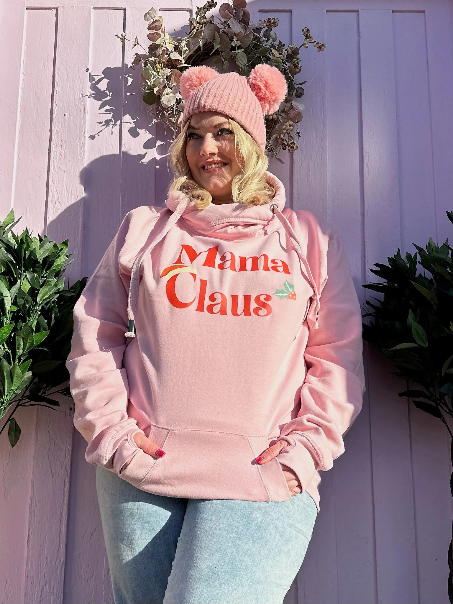 'Mrs Claus' Christmas Luxe Hoodie - Baby Pink