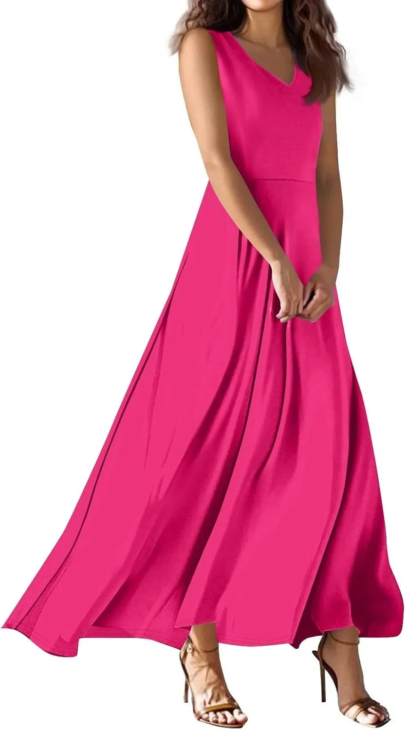 NBXNZWF Summer Dresses for Women 2025 Sleeveless Floral Print V Neck Sundresses Swing Flowy Beach Wedding Guest Maxi Dresses