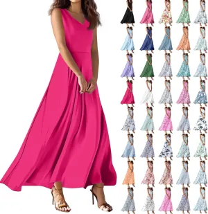 NBXNZWF Summer Dresses for Women 2025 Sleeveless Floral Print V Neck Sundresses Swing Flowy Beach Wedding Guest Maxi Dresses