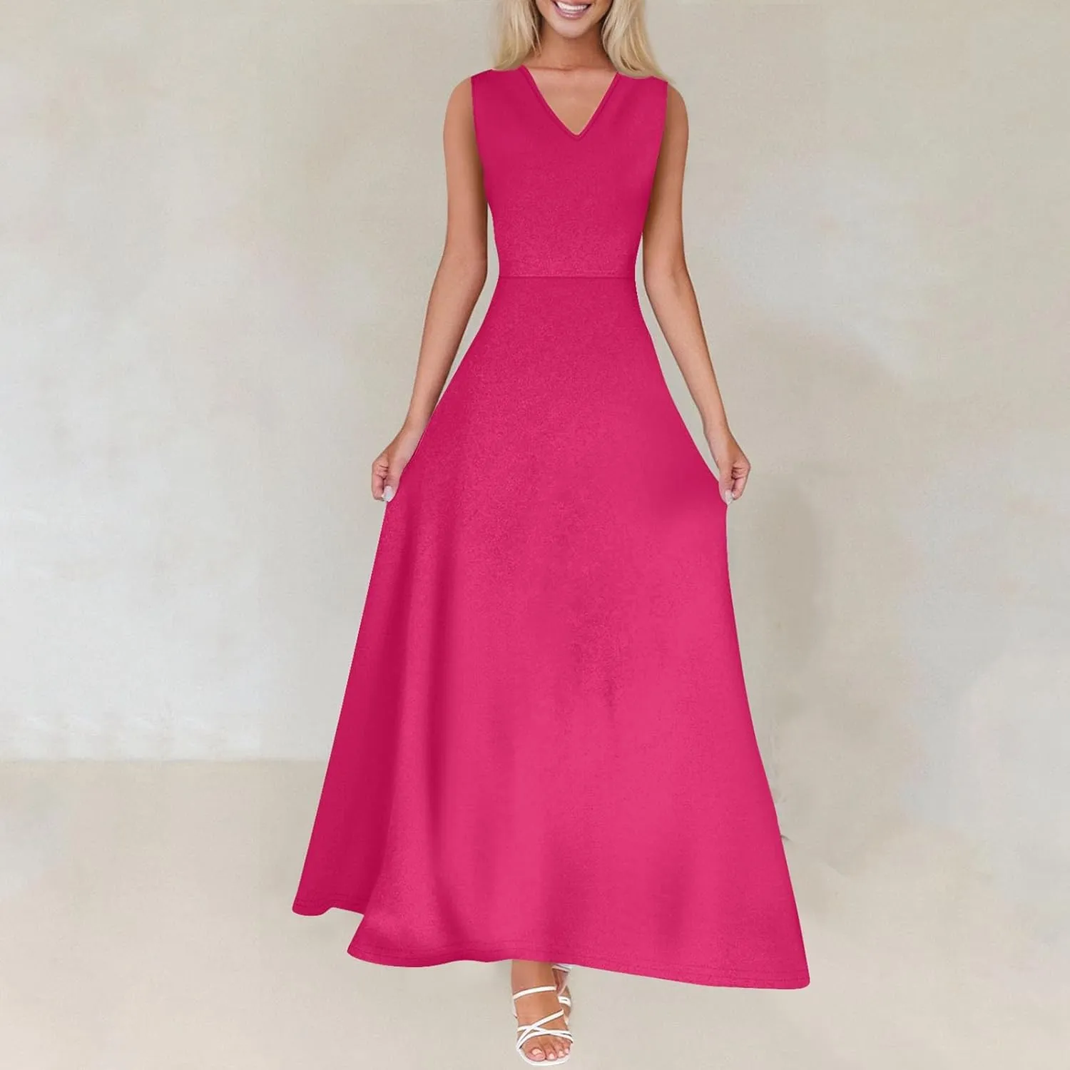 NBXNZWF Summer Dresses for Women 2025 Sleeveless Floral Print V Neck Sundresses Swing Flowy Beach Wedding Guest Maxi Dresses