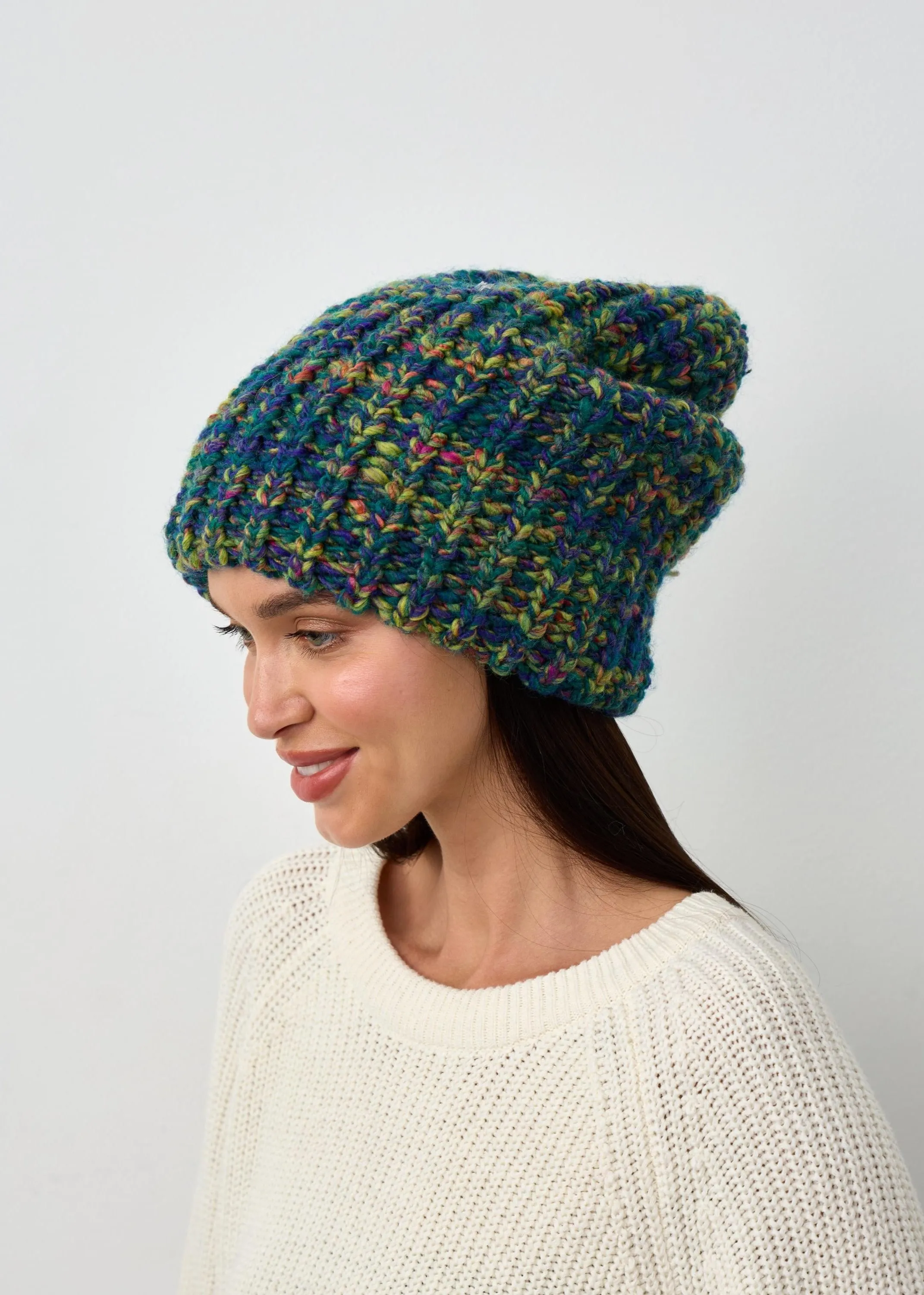 Oversized Double-Layer Wool Hat in Lilac & Yellow & Blue