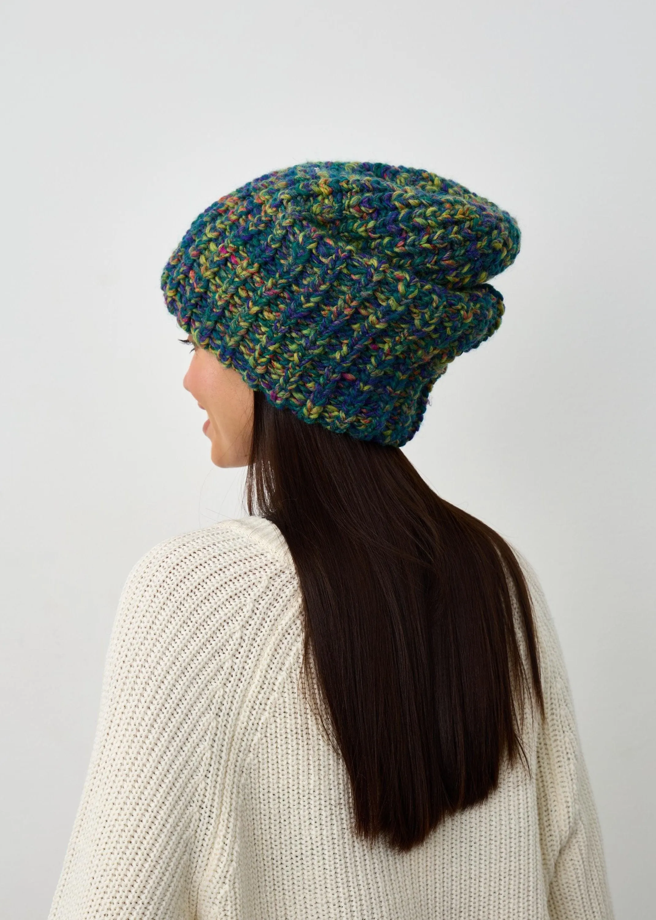 Oversized Double-Layer Wool Hat in Lilac & Yellow & Blue