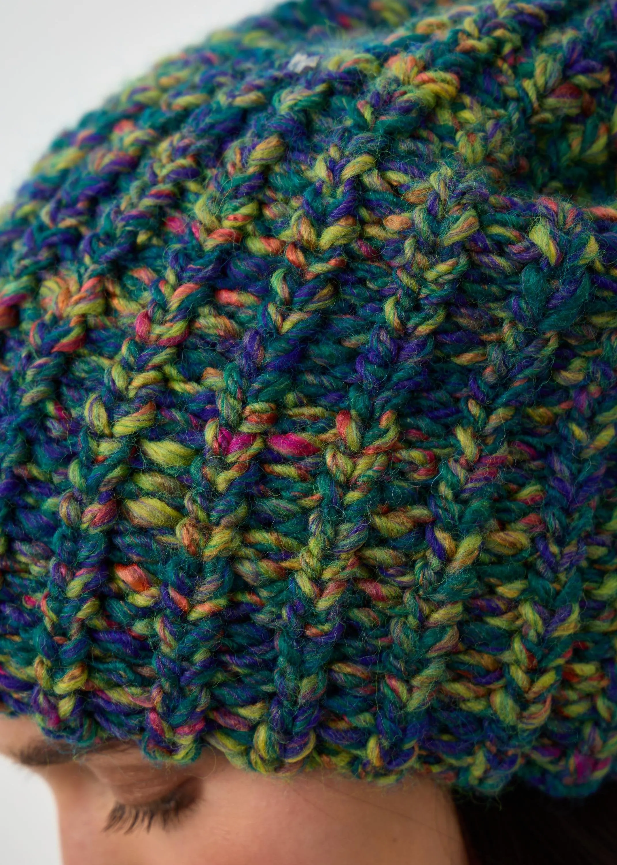 Oversized Double-Layer Wool Hat in Lilac & Yellow & Blue
