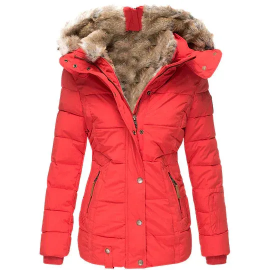 Padded Winter Coat - Ladies Insulated Jacket With Faux Fur Hood