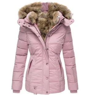 Padded Winter Coat - Ladies Insulated Jacket With Faux Fur Hood