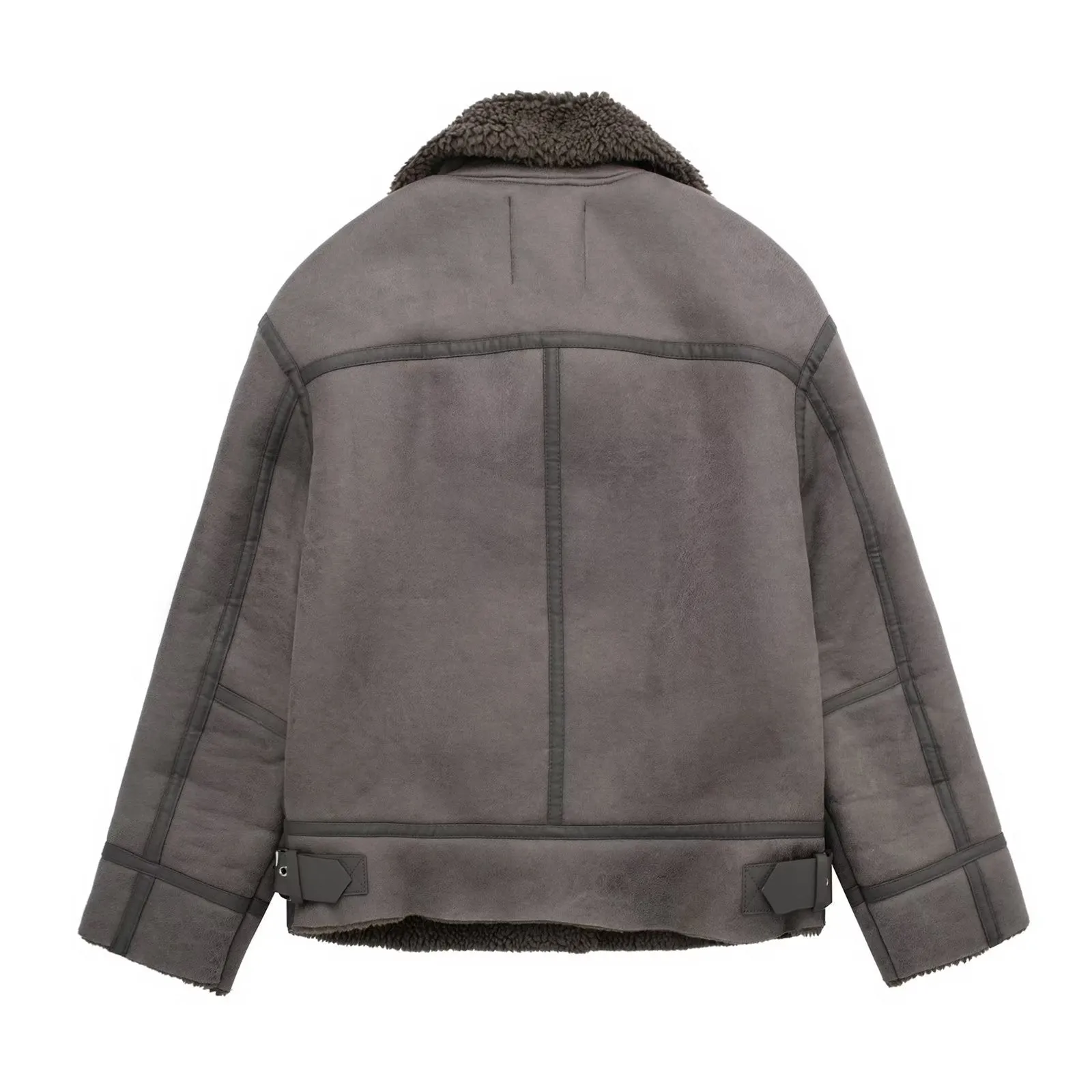 Shearling jacket - grey aviator coat for women