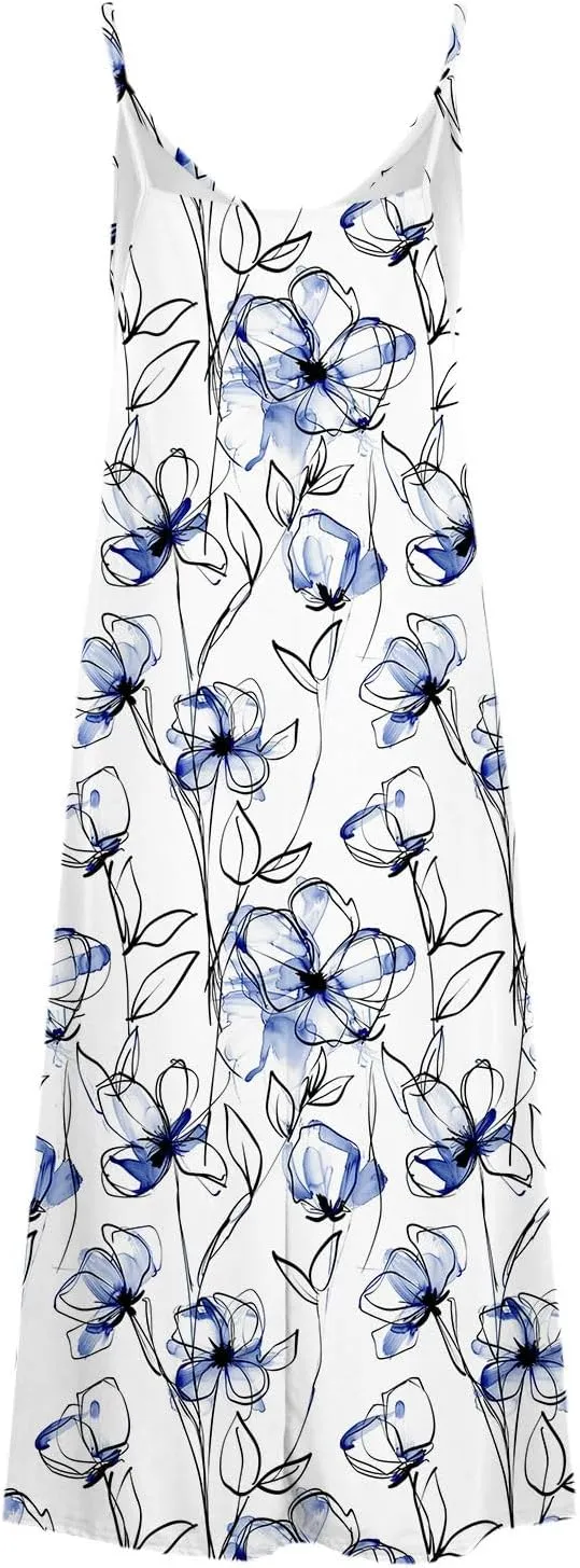 Sleeveless Floral Print Maxi Dress for Women Casual Summer Tank Dresses Beach Vacation Flowy Bohemian Trendy Sundress