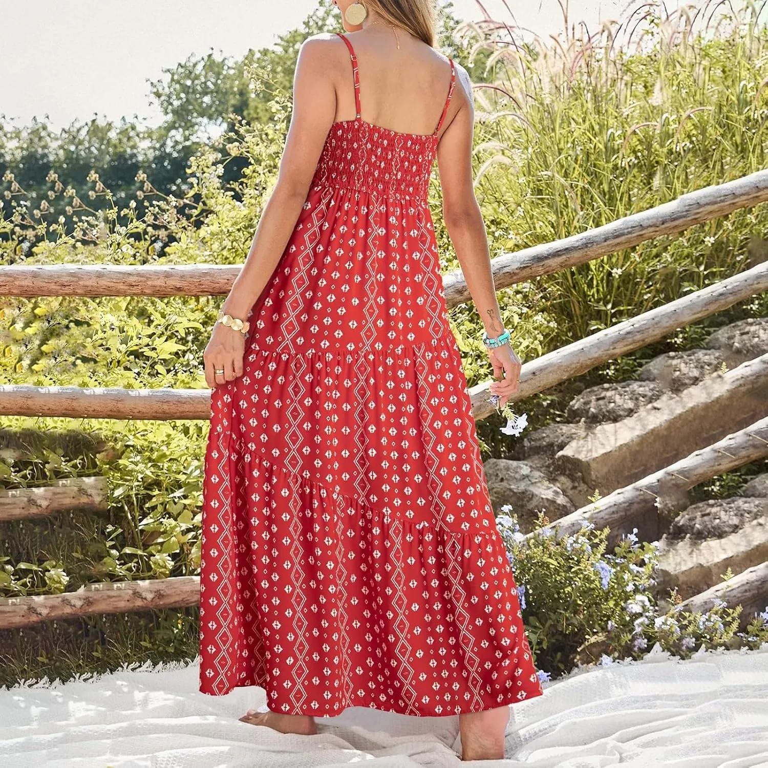 Sundresses for Women 2025 Sexy V Neck Sleeveless Floral Print Maxi Dress Stylish Casual Bohemian Summer Beach Dresses